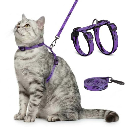PawSailor Pettorina per Gatto con Guinzaglio Anti-Fuga Regolabile, Viola | Leggera Morbida, Pettorina Gatti Piccoli Medi e Grandi, Guinzaglio 150cm, Facile Indossare, Comoda per Esterni