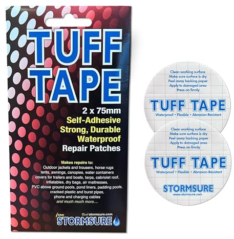 Stormsure TUFF Tape 2x 75mm Round Patch Pack - Waterproof, Self-Adhesive, Durable Patches for Tent, Jacket, Inflatable Repairs: Rips and Holes