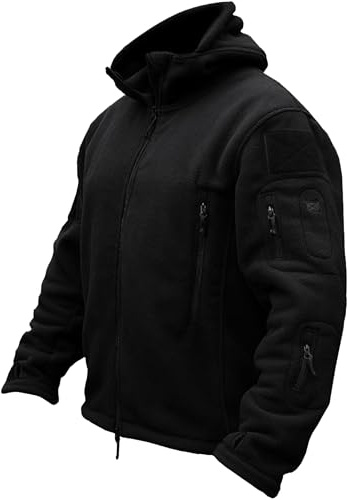 TACVASEN Veste Polaire Homme Hiver Vestes Noir Militaire Armée Manteau Noires Tactique Airsoft Combat Sweat à Capuche Men's Fleece Jacket Noir,Noir,S neuf