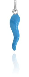 Donipreziosi Ciondolo Smaltato a forma di Corno Portafortuna - Pendente Cornetto napoletano in Argento per Collana o Bracciale Uomo o Donna, Scaramanzia 2 cm Azzurro
