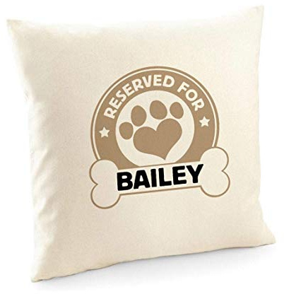 Reserved for dog name cushion cover with bone print/Paws off/Dog lover Christmas gift/Doglover birthday or housewarming gift
