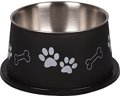 Flamingo Gamelle pour la Nourriture et l'eau Longues Oreilles Kena Noir/Argent 640ml – Bol Profond Antidérapant pour Chiens à Grandes Oreilles | Hygiène et Confort au Quotidien