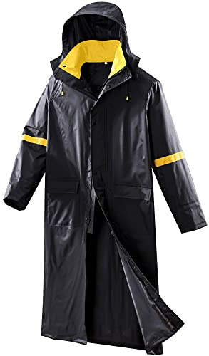 EI Sonador Classic Long Rain Coats for Men, Hooded Raincoats Rain Gear for Waterproof Work, Breathable, Rain Jacket Poncho (Black & Yellow, L)