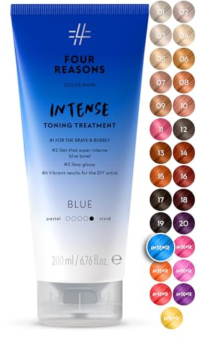 Four Reasons Color Mask INTENSE Blue (27 Colours) - Intensive Toning Treatment - Colour Depositing Conditioner – Semi Permanent Blue Hair Dye for Lightened and Coloured Hair– 100% Vegan, 200 ml