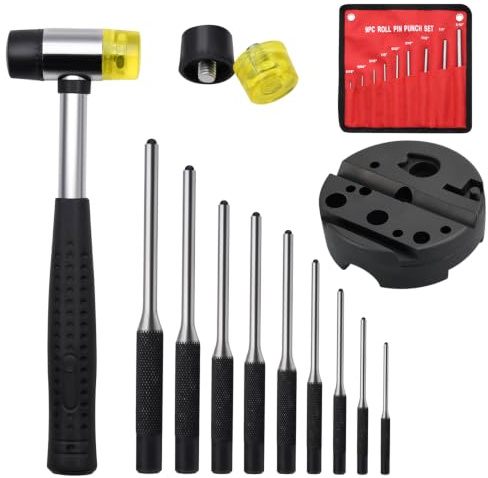 Pin Punch Set, 14pcs Removing Repair Tools, including Universal Block, Pin Punches and Hammer