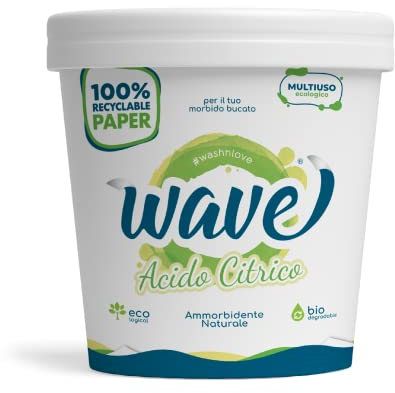 Wave Washing Acido Citrico - Ammorbidente Lavatrice & Decalcificante Macchina Caffè Naturale - Anticalcare e Brillantante Multiuso - 100% PLASTIC FREE - 1 kg - 75 lavaggi o 50 decalcificazioni
