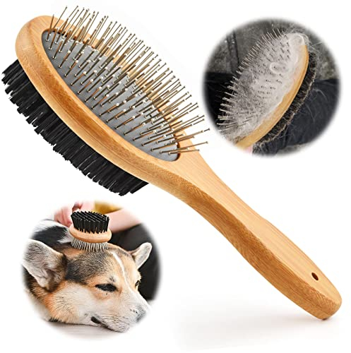Hundebürste Katzenbürste,Hundeburste Langhaar Kurzhaar Doppelbürste Weiche Bürste für Welpen, Hund und Katzen