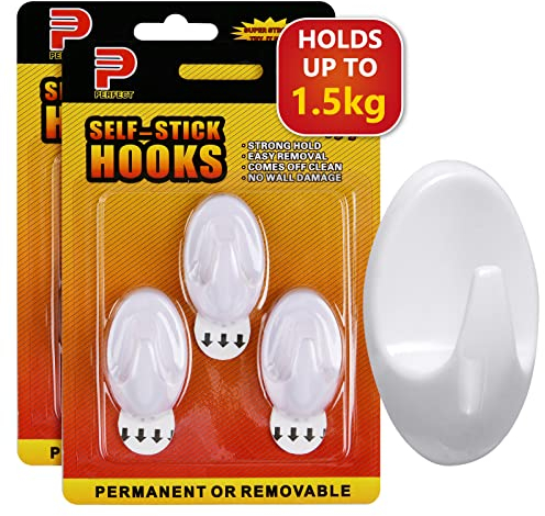 Ainiv 2-Packs 6pcs Medium Hooks with Adhesive Strips(Damage-Free Remove), Multi-Function Self Adhesive Hooks, Wall Door Hooks for Bathroom Kitchen Hanging Coat Cloth Towel Key, Holds up to 1.5kg
