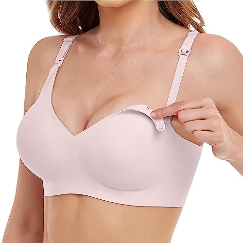 Vinfact Sujetador de lactancia suave y sedoso para mujer, sin aros, sujetador de embarazo sin costuras, con extensiones de sujetador adicionales para dormir y amamantar, Rosa., 3XL