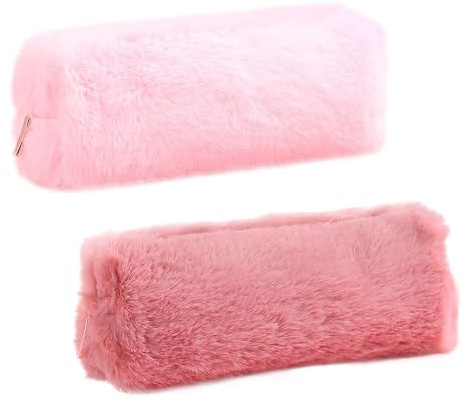 2 Stück Plüsch-Federtasche, Weißes Flauschiges Federmäppchen, Mädchen Damen Studenten Niedliches Federmäppchen, Schmucktasche, Kosmetiktasche, Geeignet Für Schule, Arbeit, Reisen (Pink, Soya Pink)