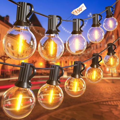 GLUROO Guirnalda Luces Exterior 45M, Guirnaldas Luminosas Exterior Impermeable con 75+2 Bombillas LED Inastillables,Blanco Cálido 2500K G40 Cadena de Luces para Jardín