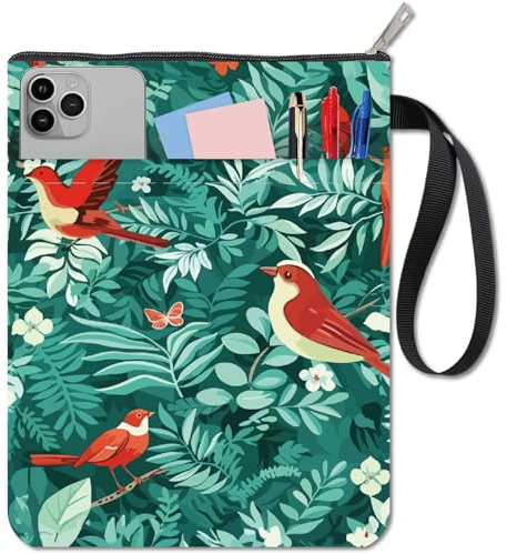 CRASPIRE Custodia per Libri Lavabile Bird Book Sleeve con Tasca con Cerniera in Tessuto da 11 x 8.7 Pollice per Lettori Amanti dei Libri Bibliotecari Topi di Biblioteca Bibliofili Copertina Rigida