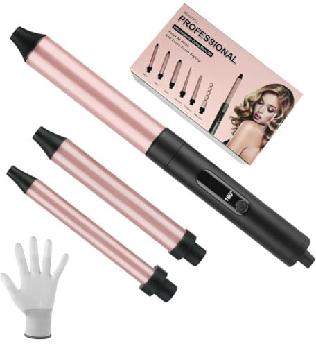 Flintronic Curling Wand, 3 in 1 Curling Tongs, Professional Styler Ceramic Hair Curler with Heat-Resistant Glove, Adjustable Temperature Curling Iron for Short & Long Hair