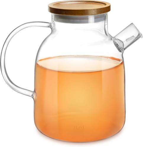 Impolio glastekanna med sil, tekanna med trälock, värmebeständigt borosilikat glas, tekanna med sil, tekannedesign, teservis, teapot (1 800 ml)