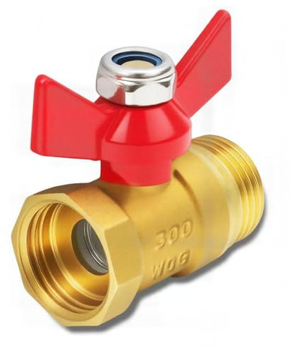 1/2 Inch Brass Ball Valve with Red Wing Handle, Brass Connector with Control Valve Quick Release in Line Water Shut Off Valve, Male and Internal Thread DN15 PN16 for Heating and Plumbing