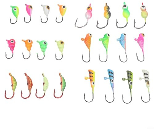 Esche da pesca per pesca sul ghiaccio, set da 28 pezzi con tecnologia Glow e dettagli realistici per imitare prede naturali per pesce persico e crappie