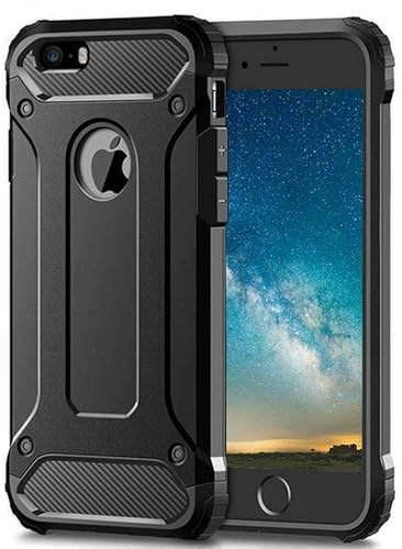 TECHGEAR iPhone SE, 5s, 5 Case - TOUGH ARMOURED Dual-Layer Slim Tough Protective Case with Cut-Out for Logo Compatible with Apple iPhone SE, iPhone 5s, iPhone 5 (BLACK)