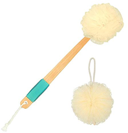 2 piezas conjunto cuerpo cepillo malla esponja larga exfoliante mano palo