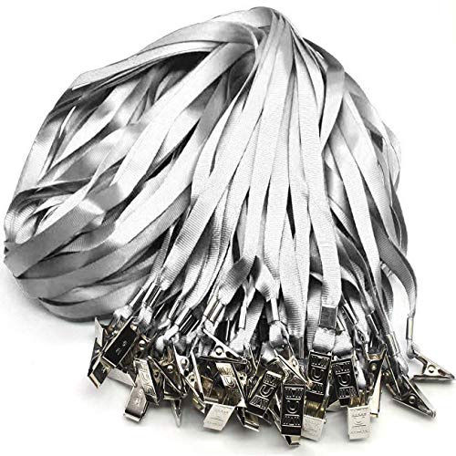 Beebel Gray Lanyards 100 Pack Nylon Flat Badge Lanyard for Id Badge Name Tag (Gray, 100 Pack)