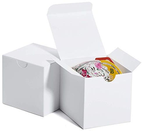 HOUSE DAY 50 Stück Geschenkbox Geschenkboxen Geschenkschachtel Weiß mit Deckel für Kinder Baby Geburtstagsgeschenk Hochzeit Vatertag Vatertagsgeschenk 7,6 x 7,6 x 7,6cm