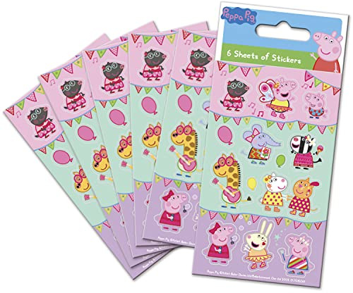 Paper Projects 01.70.15.045 Peppa Pig Festival of Fun Partytüten-Aufkleber, 6 Bögen, mehrfarbig, 12,5 cm x 7,5 cm