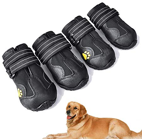 Hundestiefel 4 Stück,wasserdichte Hundeschuhe mit reflektierenden verstellbaren Trägern für kleine mittelgroße Hunde (A, 6)