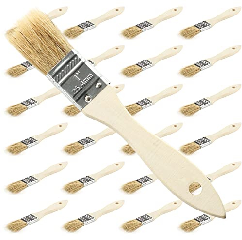 Pinselset, 24-Teiliges Flach-Pinsel-Set Lackier-Pinsel, Lasur-Pinsel im Helle Borste, Profi Malerpinsel mit Holzgriff für Farben, Lack, Beizen, Klebstoffe Flachpinsel für Streichen, DIY (2.54cm)