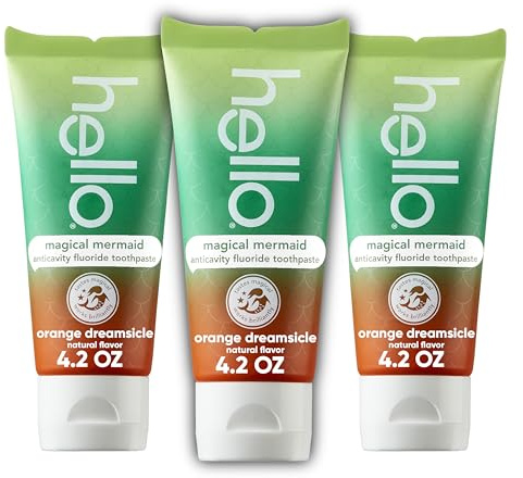 Hello Magical Mermaid Kids Toothpaste with Fluoride, Orange Dreamsicle Flavor Toothpaste for Kids, Safe for Ages 2 and Up, Helps Prevent Cavities, Strengthen Enamel, Polish Teeth, 3 Pack, 4.2 Oz Each