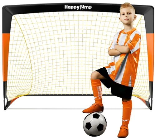 Happy Jump Porta Da Calcio 3x2.2FT, 4x3FT, 5x3.6FT, 7x5FT Pop-Up Allenamento Di Calcio Per Cortile (4x3 FT- Nero Arancia)-1 PC
