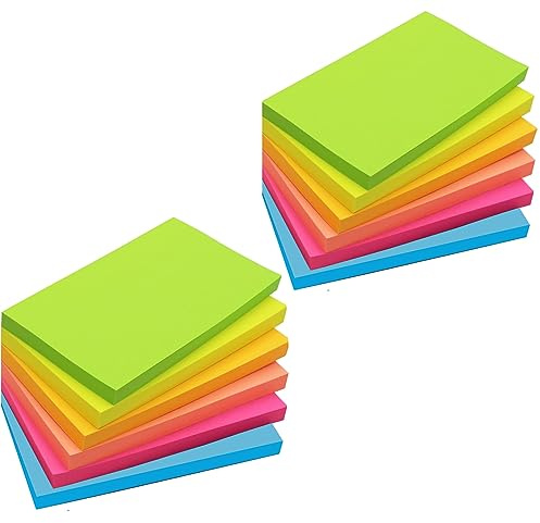 12 Pads-3 pollici x 5 pollici grandi note appiccicose, 76 x 127 mm 6 colori brillanti assortiti Self-Stick Pads, 80 fogli ogni pad per promemoria, lista di controllo