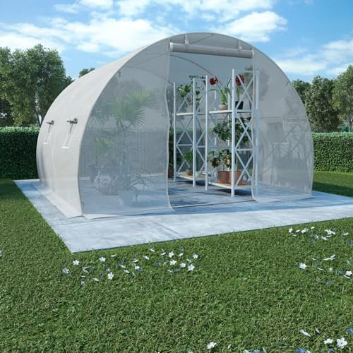 Homgoday Greenhouse Foil Greenhouse Plant House Tomato House Greenhouse Foil Tent Tunnel Greenhouse Cold Frame with Side Windows and Door White 9 m² 300 x 300 x 200 cm