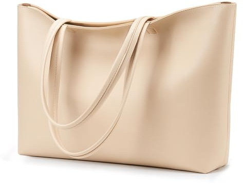 KALIDI Handtasche Damen Groß Shopper Tasche Damen PU Leder Tote Bag Wasserdichte Henkeltaschen mit Reißverschluss für Arbeit, Reisen, Einkauf, Schule Beige