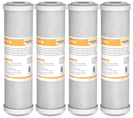 Membrane Solutions Filtro de Agua de Carbón Activado, Recambio de Cartuchos de Bloque de Carbón, para Ósmosis Inversa y Sistema de Filtración de Toda la Casa Universal, 10 x 2,5 pulgadas - 4 Pack