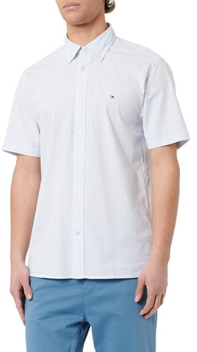 Tommy Hilfiger Men's WCC Flex Poplin STP Rf Shirt S/S Mw0mw29207 WCC Flex POPLIN STP RF Shirt S/S, Blue (Breezy Blue/Optic White), XL