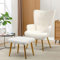 KeepGoon Fauteuil de Chambre à Coucher, Fauteuil scandinave avec Repose-Pieds, Chaise de Salon Confortable en Tissu Peluche avec Pieds en métal doré, Fauteuil de Salon (Blanc)