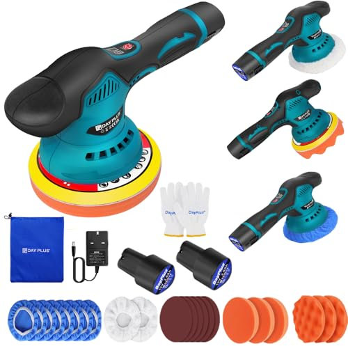 Qimu Cordless Car Buffer Polisher 6IN Car Buffers and Polishers Kit Cordless Polisher with 2 Batteries, 8 Variable Speed Car Polishing Kit Electric Polisher Kit for Car Detailing/Polishing/Waxing