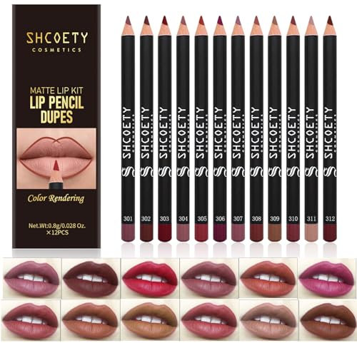 Riroenst 12 Stück Matte Lip Liner Set, Nude Braun Natürliche Lip Liner Stifte, Hochpigmentiert Longwear Smooth Lip Pencil Make-up