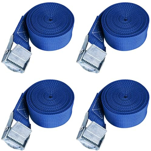 Bailinks 4 Pack Ratchet Tie Down Straps, 1.5mx25mm Heavy Duty Tensioning Belts Adjustable Ratchet Straps with Buckle for Motorcycles, Cargo, Trucks, Trailers, Luggage (Royal Blue)