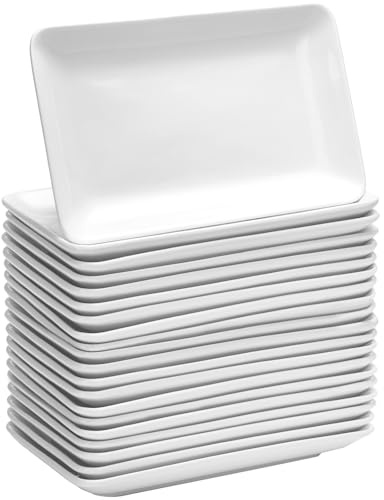 Irenare 20 Pcs 8 Inch Rectangular Salad Plates White Rectangular Porcelain Dessert Plates Appetizer Serving Tray Porcelain Platters for Fruit Sushi Dinner Parties, Microwave, Oven Safe
