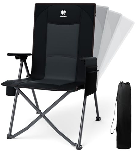 EVER ADVANCED Reclining Camping Chairs for Adult Lightweight, Folding Recliner Chair with Adjustable Back, 4-Level Lounge Chairs, Portable Lawn Chairs for Patio Balcony, Supports 350lbs Black