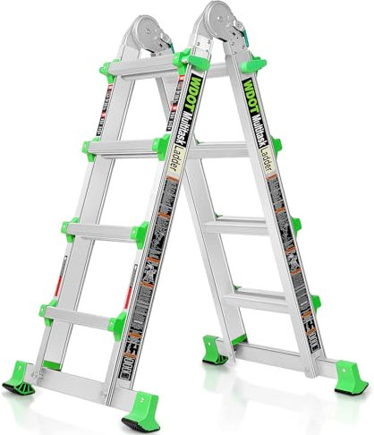 WDOT Ladder, Extension Ladders for Home Stairs 14 Ft, 4 Step Multi Position A Frame Ladder with Stabilizer Bar, Compact Folding, 330 lbs Telescopic Aluminum Adjustable Ladders, Escaleras para Casa