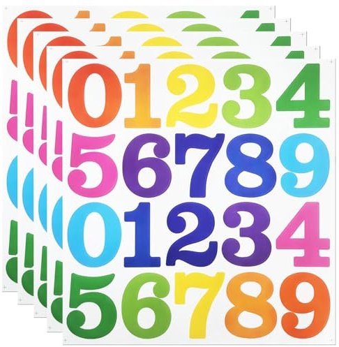 2 Inch Number Stickers,Self Adhesive Alphabet Stickers,for Organizing, Birthday Cards, Sign, Note, Invitation Cards, Storage and More, 5 Sheets, Multi
