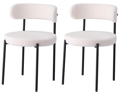 GrandCA HOME Set med 2 matsalsstolar, vadderad köksstol i sammet, perfekt för vardagsrum, matsal och sovrum, vit