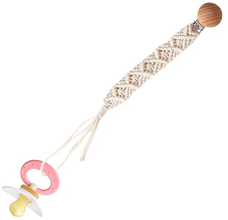 Paci Clips, clip para chupete de cuerda de algodón bohemio, hecho a mano, para una comodidad elegante, madera segura y para