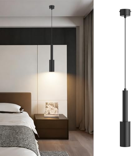 Klighten Suspension Cylindre GU10, Lampe Suspendue LED avec Ampoule 5W, Blanc Chaud 3000K, Réglable en hauteur, Suspension Luminaire Moderne pour Table à Manger Chevet Salon Cuisine, Noir