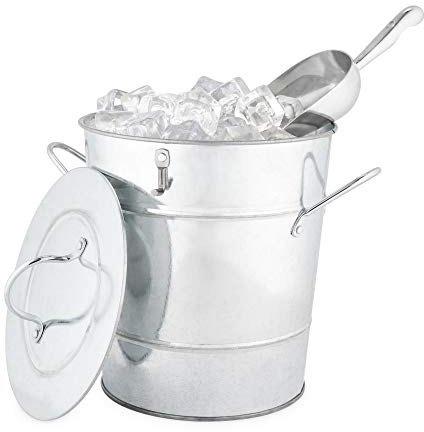Twine Insulated Ice Bucket With Lid & Scooper for Parties - Galvanized Metal Bucket Cooler & Drink Tub Holds 1 Gallon