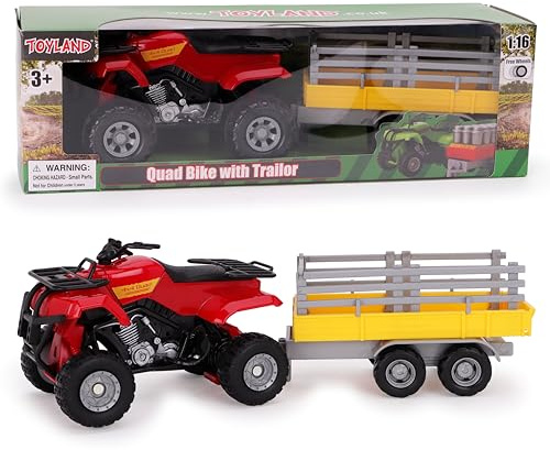 Toyland® Fyrhjuling med släpvagn - Skala 1:16 - Bondgårdsleksaker för pojkar med avtagbar släpvagn - Rött jordbruksfordon