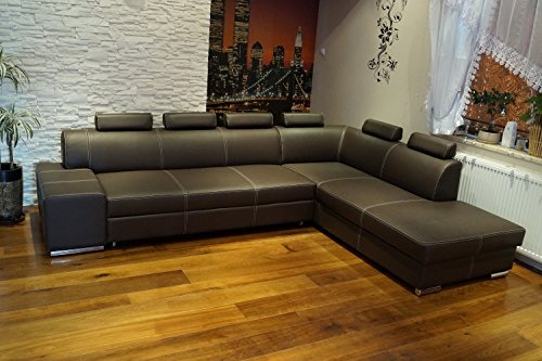Quattro Meble Echtleder Ecksofa London II 6z 300 x 220 Sofa Couch mit Schlaffunktion, Bettkasten und Kopfstützen Echt Leder mit Ziernaht Eck Couch große Farbauswahl