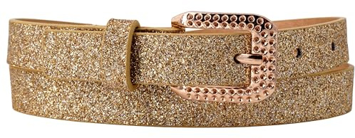 EANAGO Ceinture Paillettes Fille Or – Ceinture Enfant Réglable 57–72 cm Taille, Largeur 2 cm, Boucle Métal Solide, Fille Végane pour Robe, Danse, Fête, École, Accessoire Mode Brillant
