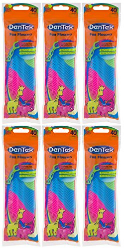 DenTek Kids Fun Flossers | Entfernt Lebensmittel und Plaque | 40 Stück | 6 Stück